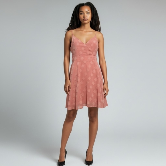 Dynamite Dresses & Skirts - Dynamite Peach Color Fit-and-Flare Textured Pattern Strappy Mini Dress Medium